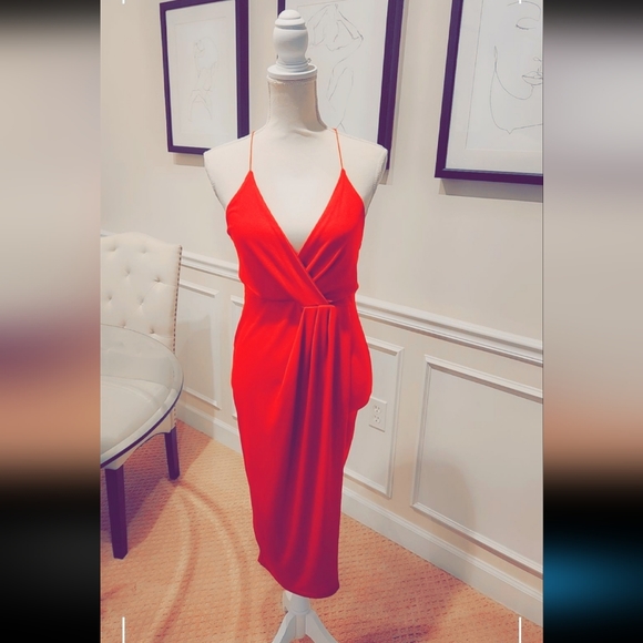 Red Strappy Wrap Detail Midi Dress Size Small - Picture 3 of 5